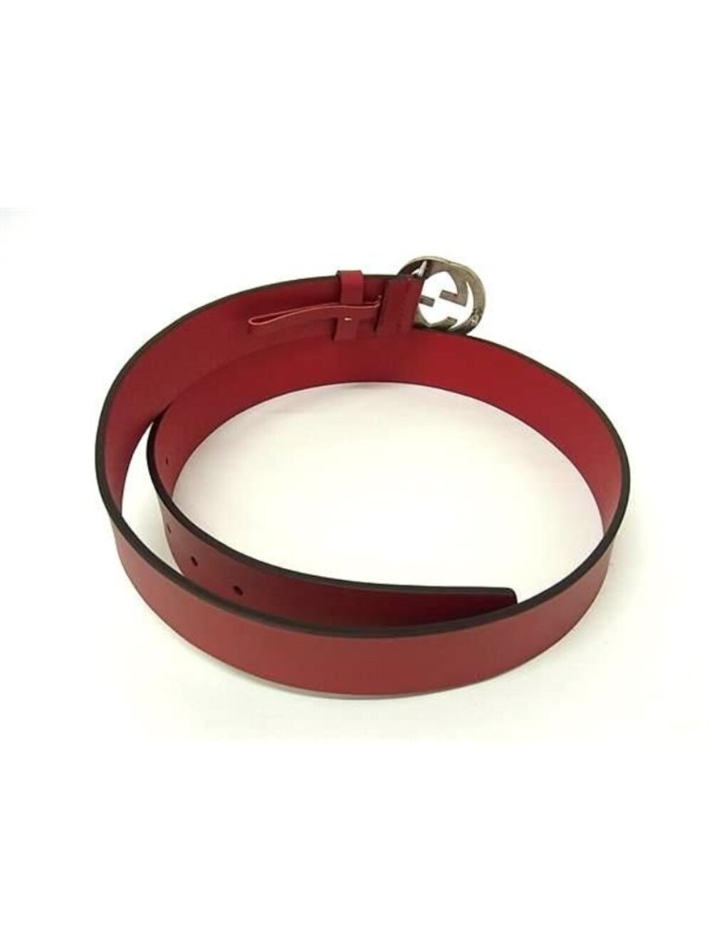 Gucci Interlocking Leather Silver Belt Red - Picture 2 of 4